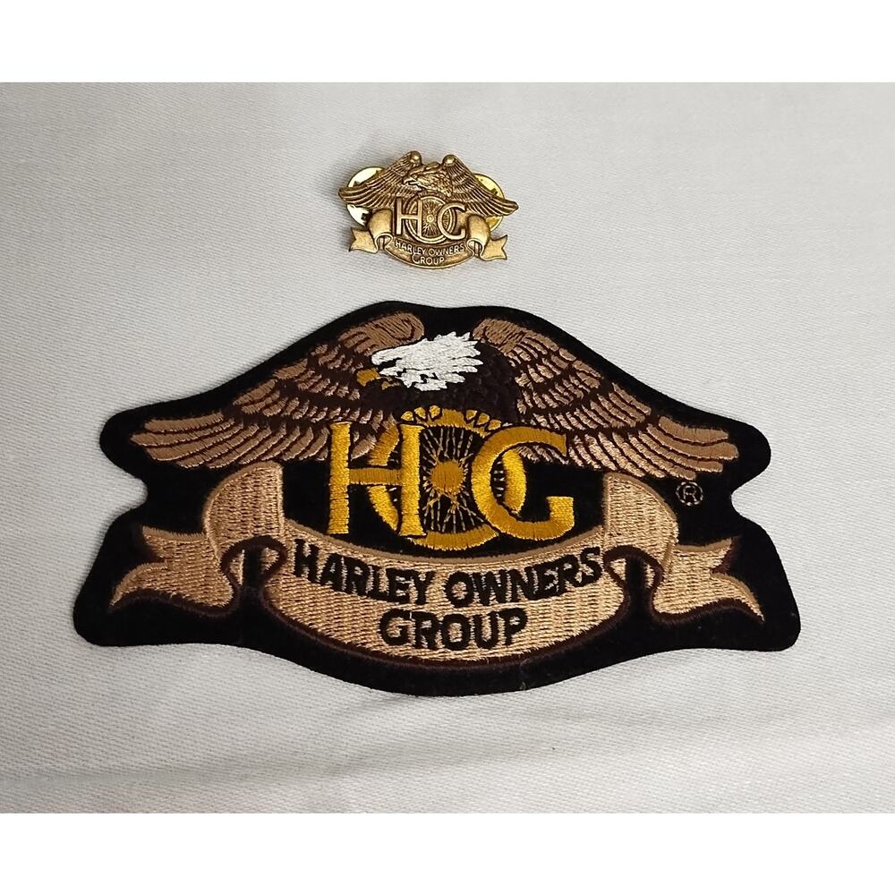Harley Owners Group (HOG) Patch Black/Gold/White & Bronze Pin